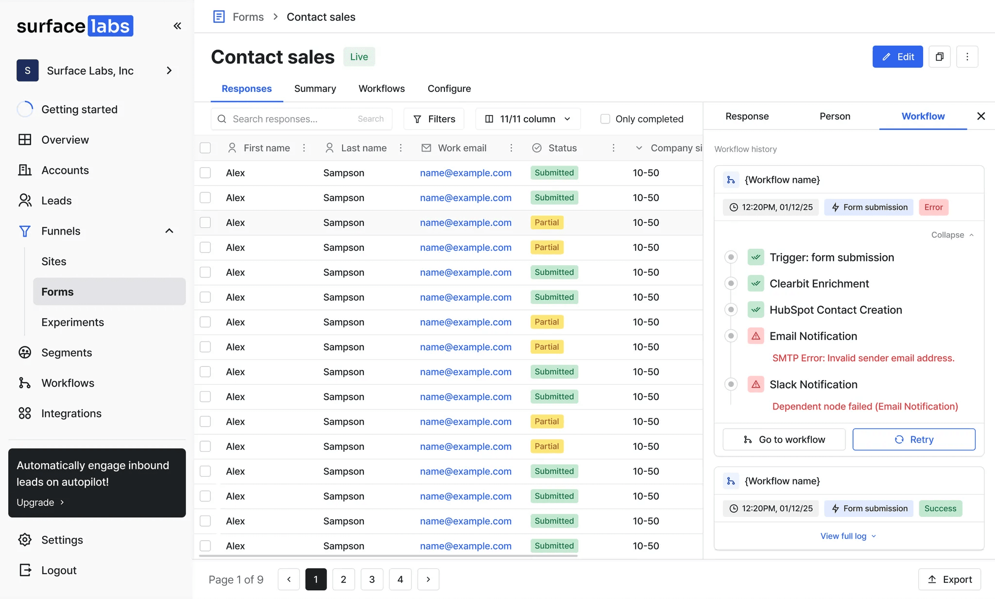 Response Table Interface