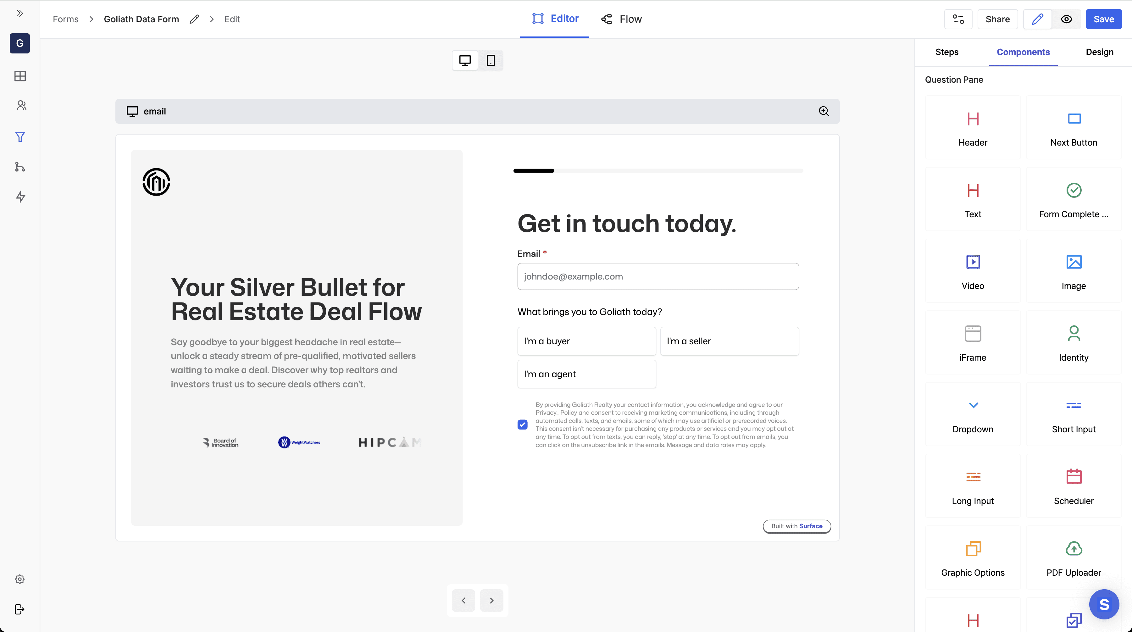 Surface Forms Builder Interface