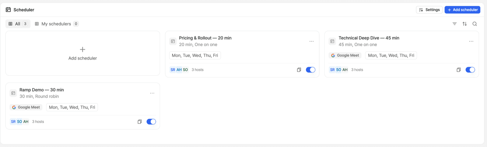 Schedulers configured in Surface