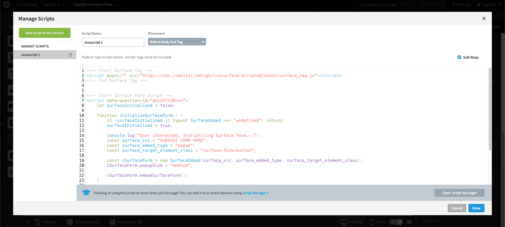 Unbounce Script Configuration