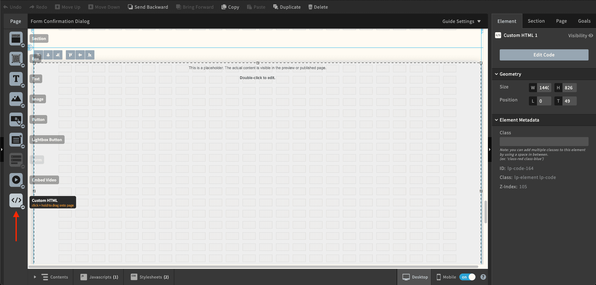 Unbounce Custom HTML Component