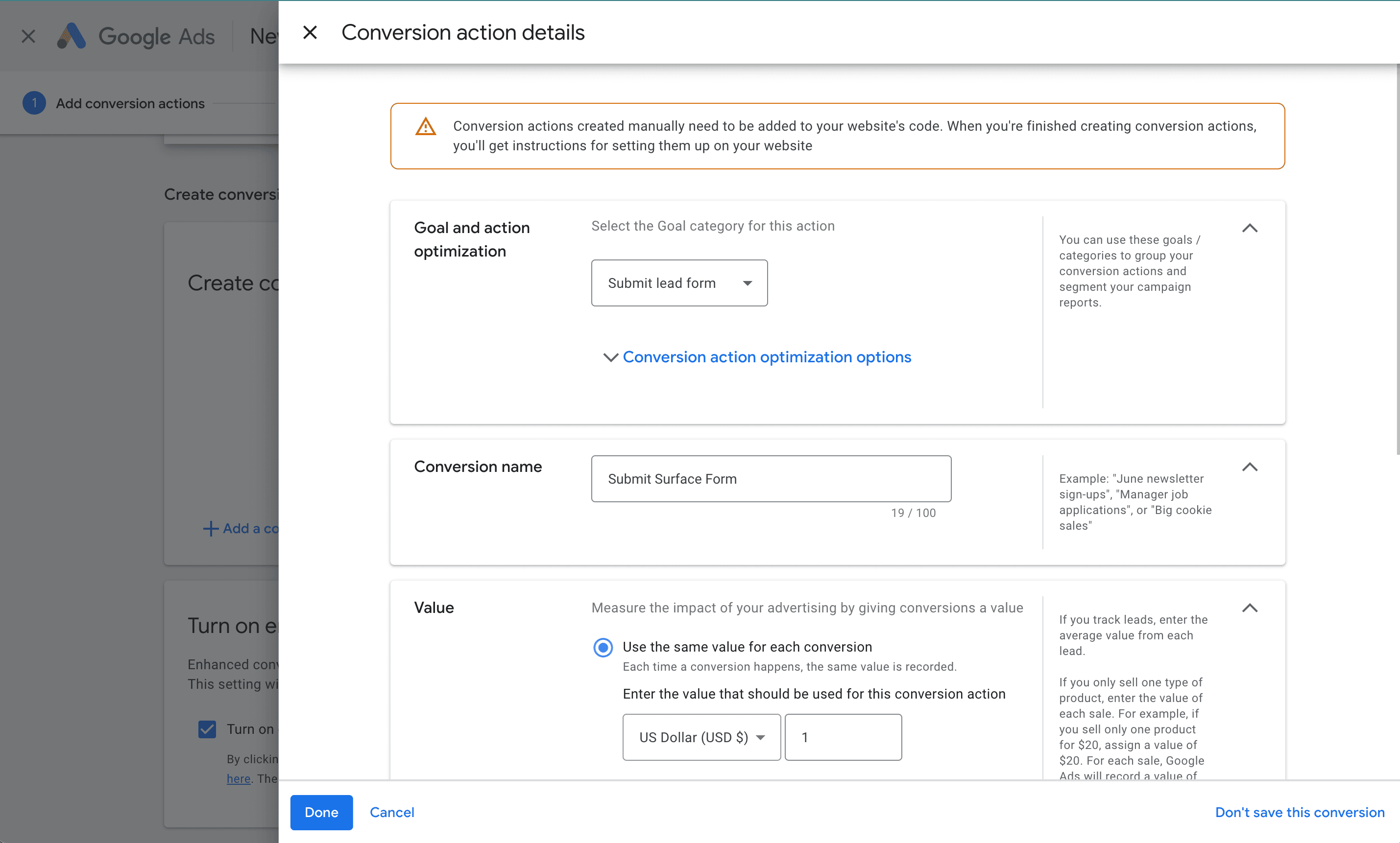 Create Conversion Action Step 2