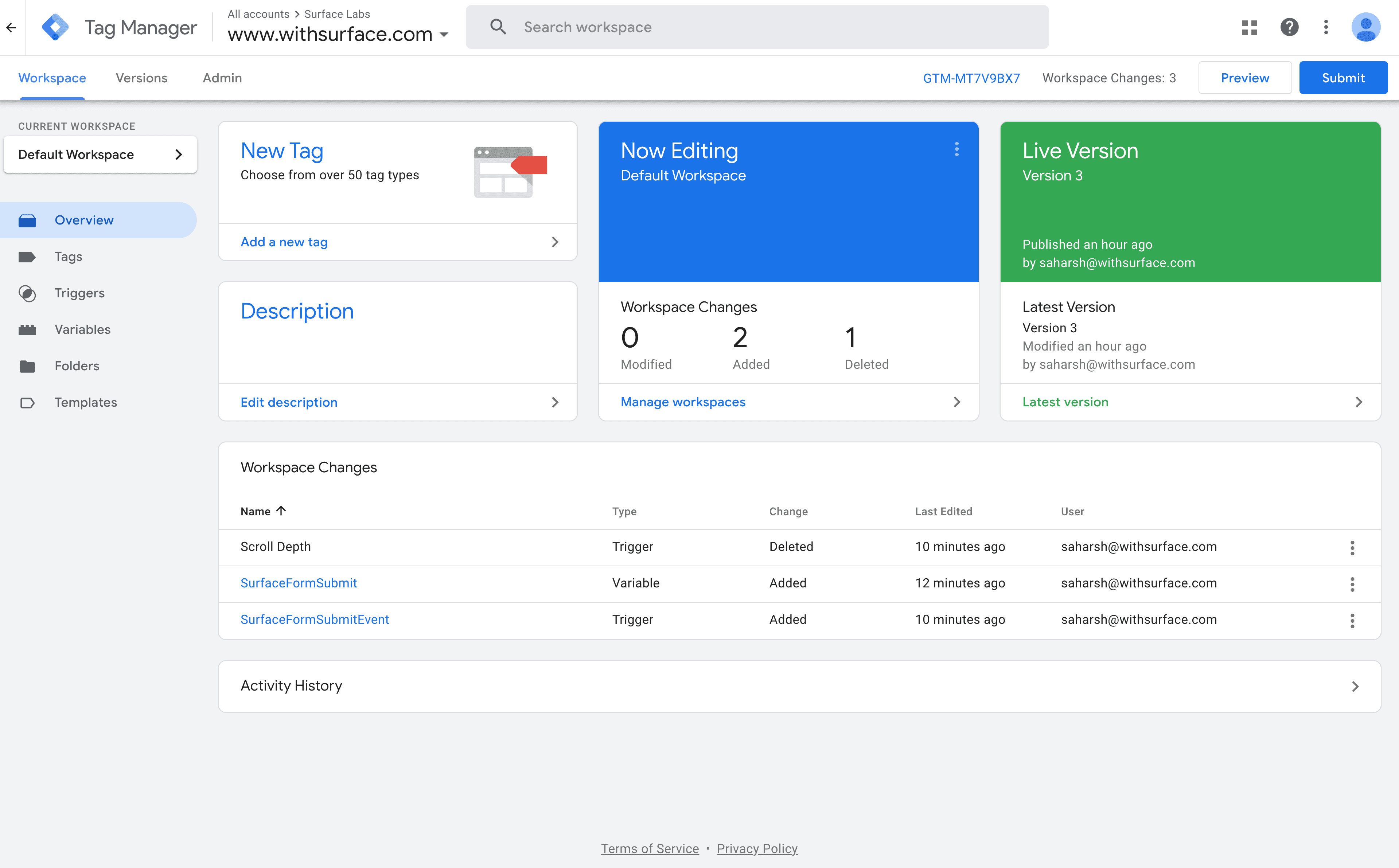 Google Tag Manager Dashboard